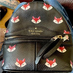 Kate Spade Out of the Woods Fox, black pebbled-leather mini-backpack